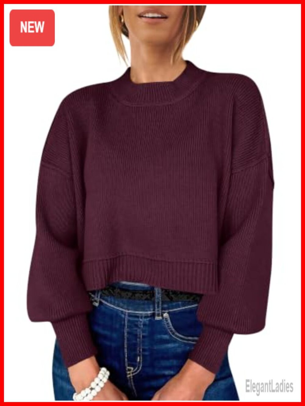ANRABESS Cropped Sweater Women Oversized Long Sleeve Pullover